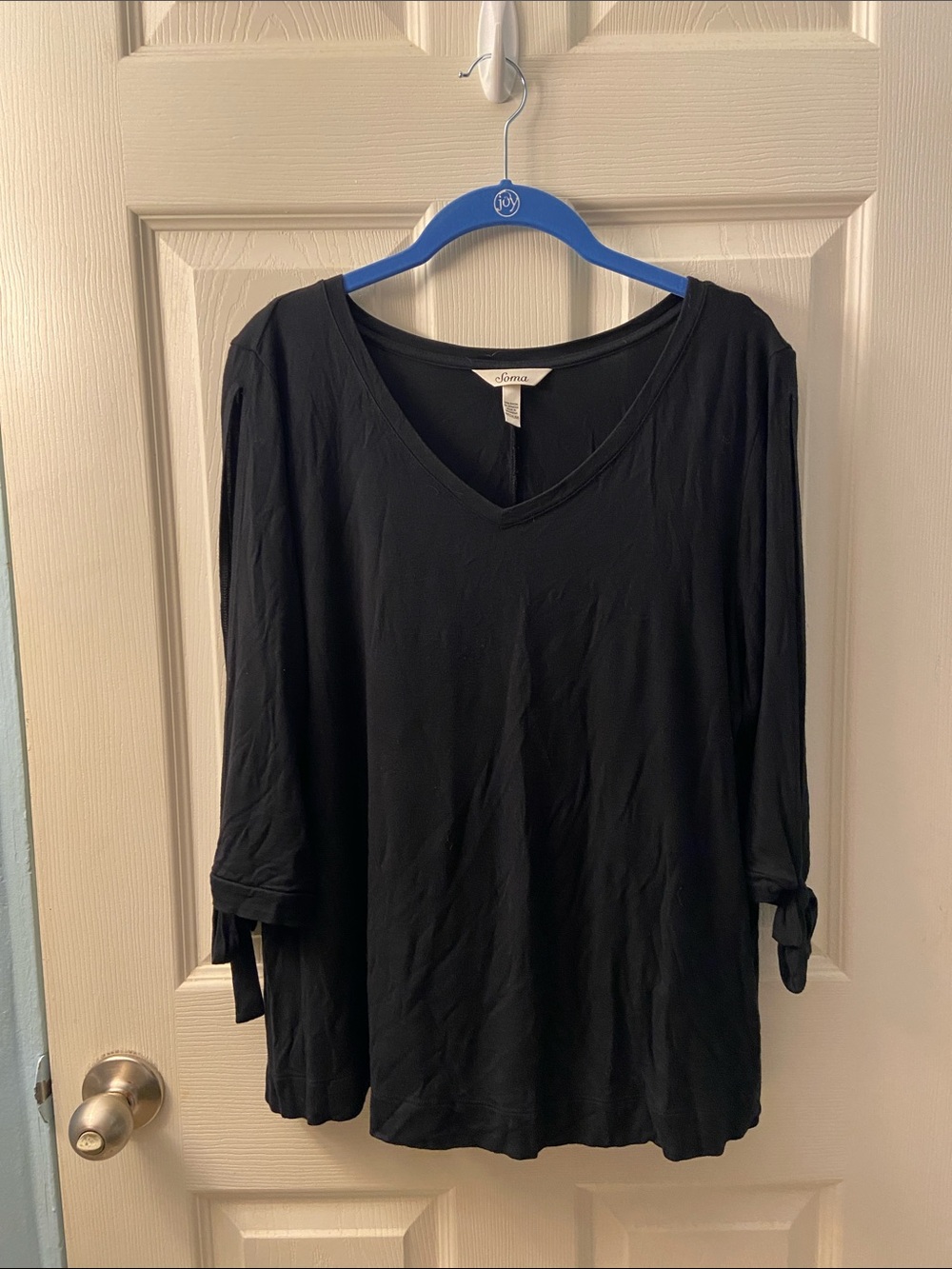 Soma Black V-Neck Long Sleeve Top with Tie Sleeves